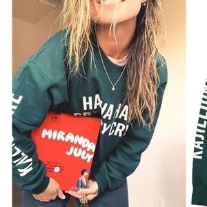 Clare V Olivia Wilde's green "HA HA HA CRY CRY CRY" sweatshirt size small